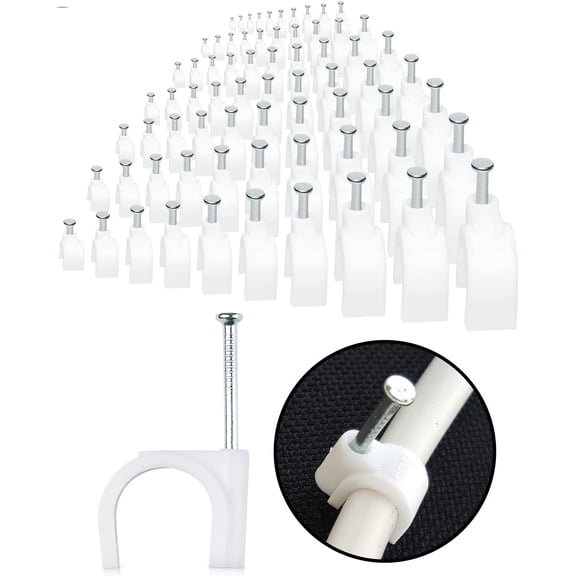 100-Pack Mini Round Cable Clips- Computer Cable Management Clips for Appliances, Ethernet, Coaxial Cable & Extension Cords - Mini Wire Nail Clips for Wood, Brick, Cement, Indoor and Ourdoor Walls