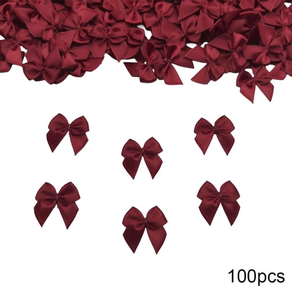 100 Pack Mini Satin Ribbon Bows, Pre-Tied Craft Embellishments for Scrapbooking Gift Wrapping, 0.98 Inch Small Decorative Accents