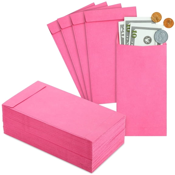 Pink Envelopes - Pack of 100, 6.5 x 3.5 in, 100gsm - Money Envelopes for Cash & Money Saving Challenge - Secure Seal Flap - Coin & Budget Storage