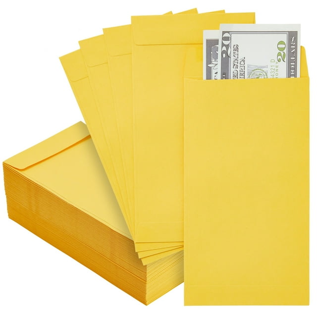 100 Pack Money Envelopes for Cash, Payroll, Money Saving, Coins, Currency, 100GSM, Yellow (4 x 7