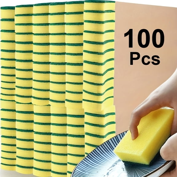 100-Pack Multi-Purpose Cleaning Sponges - Double-Sided Scouring Pads for Dishes, Kitchen & Household - Scratch-Free, Super Absorbent & Durable