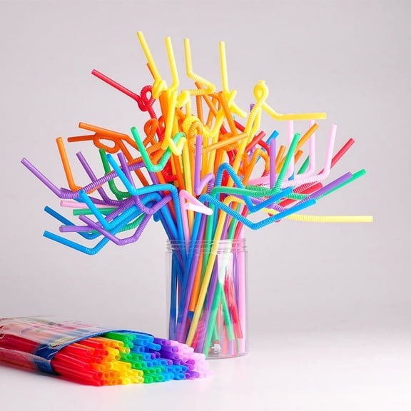 100 Pack Multi-Shaped Plastic Drinking Straws for Wedding Birthday Party Decor