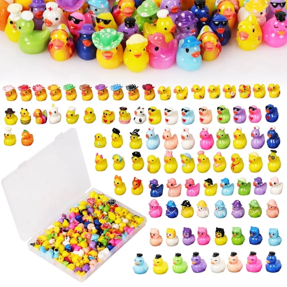 100 Pack Multicolor Mini Resin Ducks to Hide, 35 Unique Styles Solid Little Ducks, Tiny Miniature Duck Figures Bulk for Fairy Garden, Dollhouse, Terrarium, Potted Plants & Micro Landscape Decor