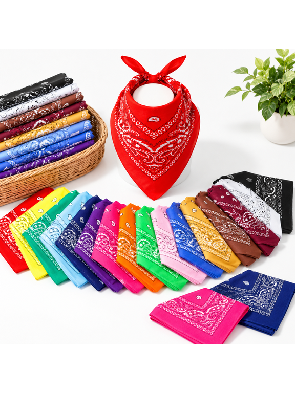 100 Pack Multicolor Paisley Bandanas Bulk Multipurpose Headwrap Neck Gaiter