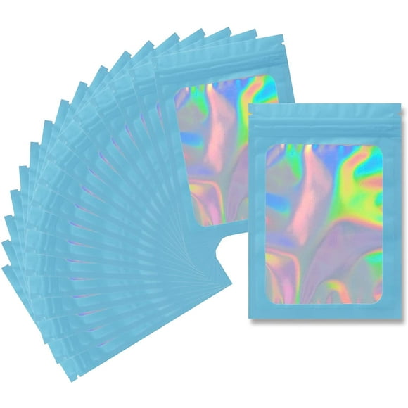100 Pack Mylar Bags 2.8 X 4 Inch Resealable Smell Proof Bags Foil Pouch Flat Bag with Front Window Blue