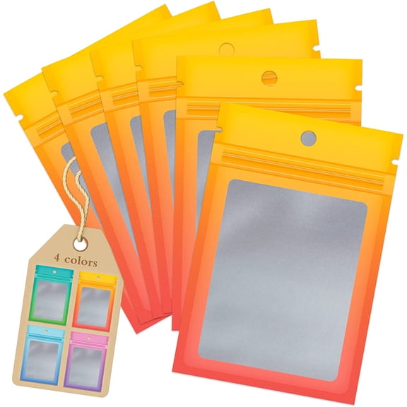 100 Pack Mylar Resealable Bags, Yellow Orange Clear Packing Bags