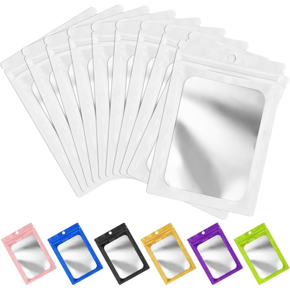 100 Pack Mylar Resealable Foil Bags with Clear Window, Zipper Pouch Smell Proof Food Storage Bags for Cookies, Snacks, Samples, Small Business, 4x6 Inch White