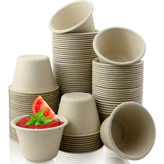 100 Pack Natural Bagasse Fiber Bowls,4oz Small Disposable Paper Bowls Microwavable Safe Sample Snack Cups Charcuterie Serving Cups for Sauce Portion Condiment Ice Cream Desserts