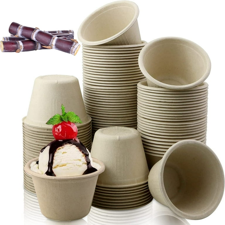100 Pack Natural Bagasse Fiber Bowls Small Disposable Paper Bowls Cups for Sauce Portion Sample Snack Charcuterie Serving 4oz