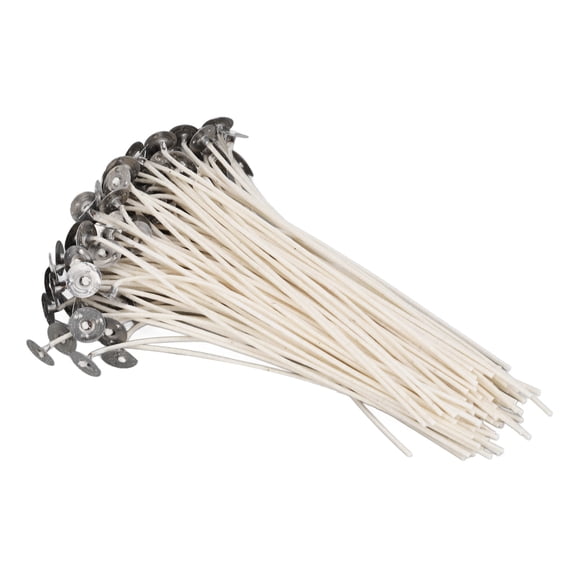 100-Pack Natural Cotton Candle Wicks - 5.91 in / 15 cm Smokeless Pre-Waxed Cotton Core with Sustainer Tabs for DIY Scented Candle Making
