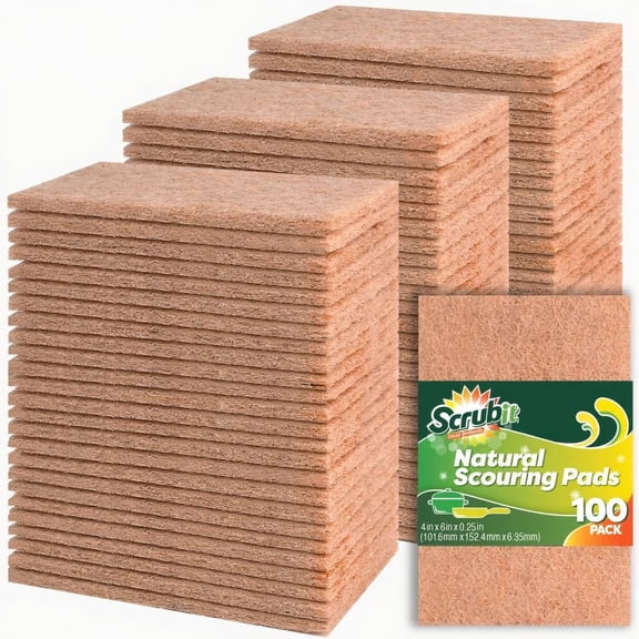 100 Pack Natural Scouring Pads - Heavy Duty Scrubbing for Dishes Non-Scratch Reusable Natural Eco-Friendly Biodegradable Sisal Brown Sponges Dishes Compostable