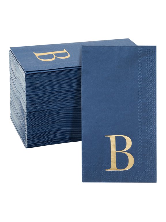 Monogrammed Paper Napkins - Gold Foil Initial Letter B - For Wedding & Engagement Party - Disposable Navy & Gold Cocktail Napkins - 100 Pack, 3-Ply - 4.3 x 7.75 in