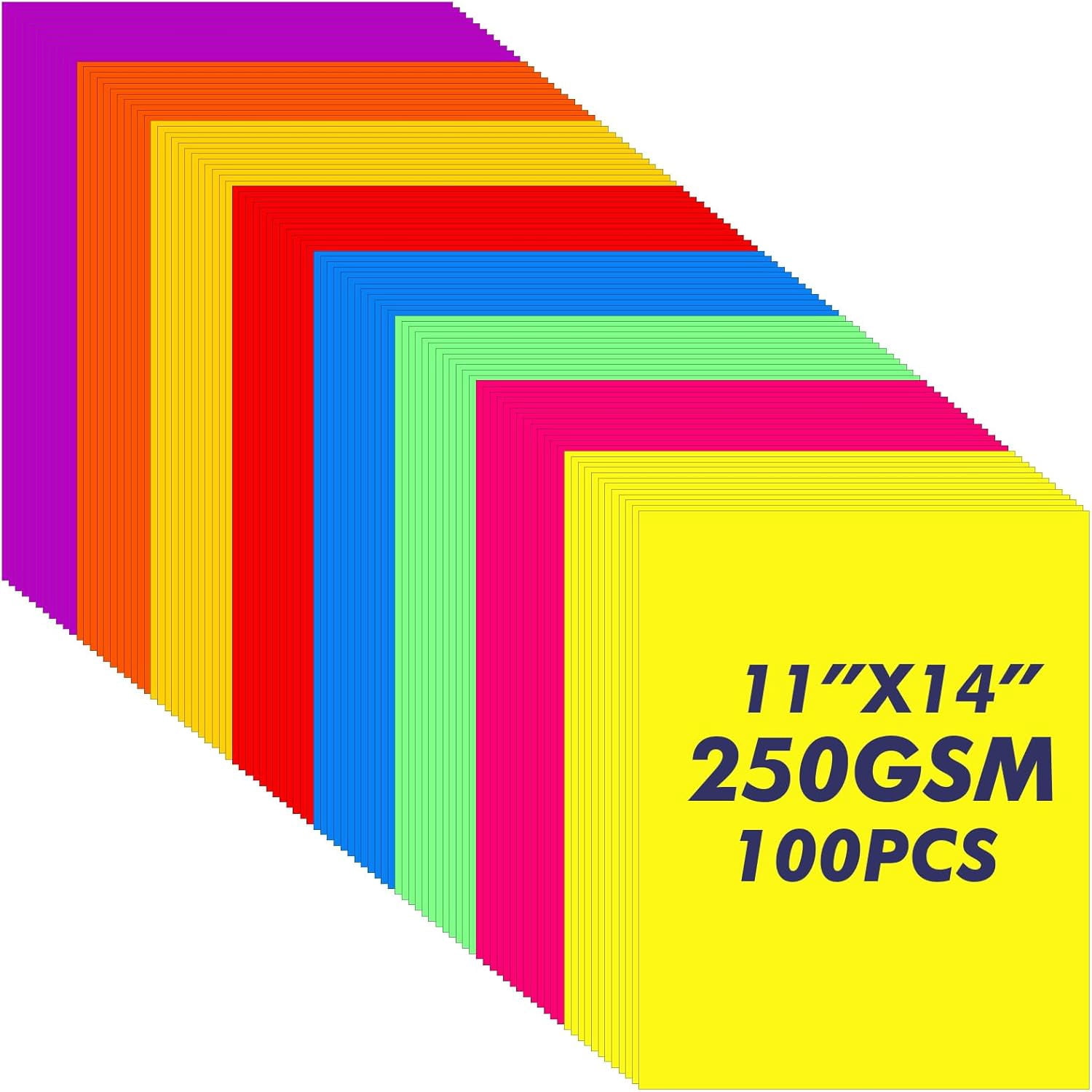 100 Pack Neon Poster Board 11" x 14" Assorted Colored Cardstock Craft ...
