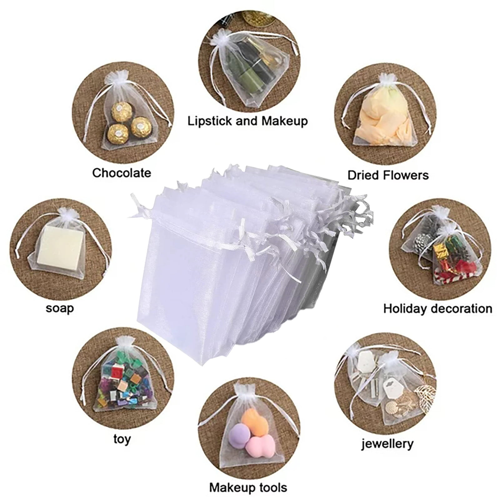 100-Pack Net Yarn Drawstring Candy Bags, Transparent Gift Pouch Bundle ...