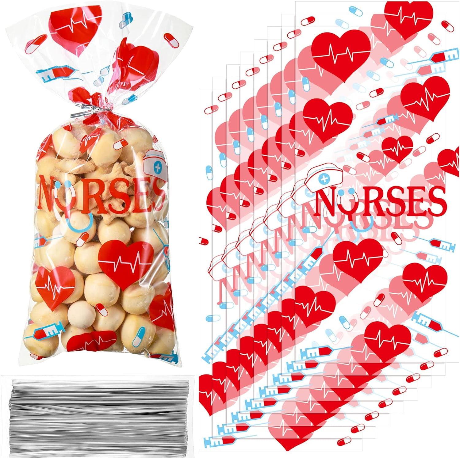 100 Pack Nurses Week Gift Bags Bulk Nursing Candy Treat Bags for