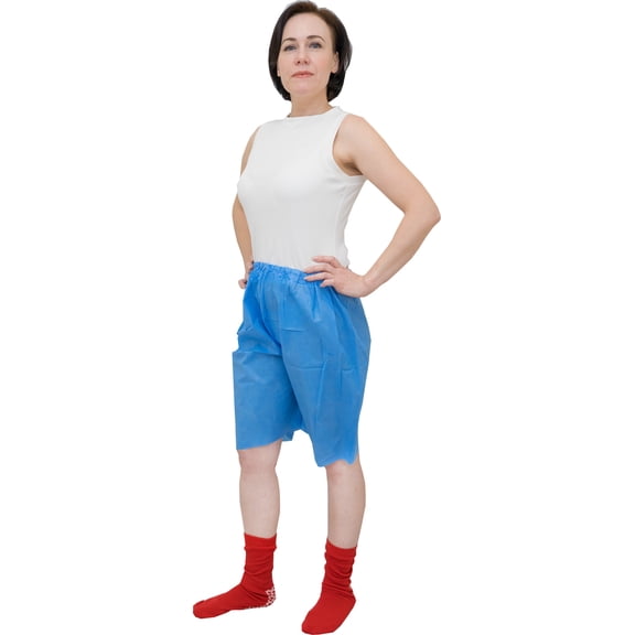 100 Pack - One Size Fits All Disposable Exam Shorts Medical Patient Exam Wear Short Non Woven SMS with Elastic Waistband Unisex