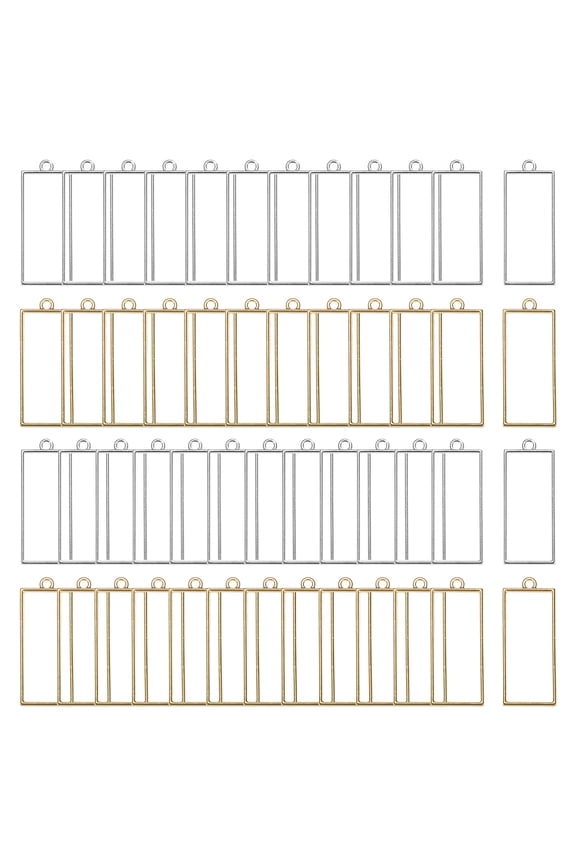 100-Pack Open Bezels for Resin, Rectangle Open Back Bezel Pendants for Resin Jewelry Making/DIY Earrings Necklace, Alloy Hollow Frame Pendants [2 Colors]