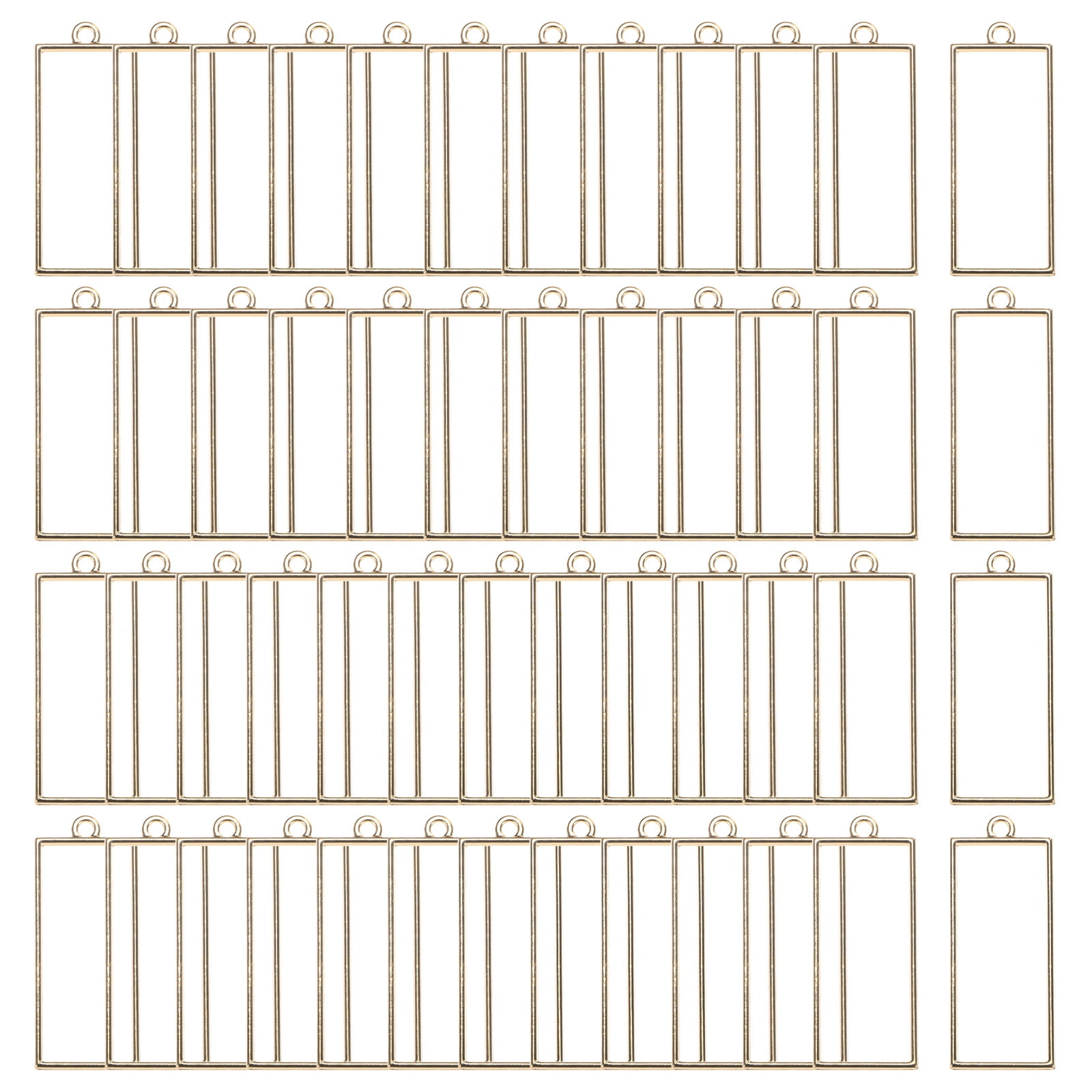 100-Pack Open Bezels for Resin, Rectangle Open Back Bezel Pendants for Resin Jewelry Making/DIY Earrings Necklace, Alloy Hollow Frame Pendants [Gold Tone]