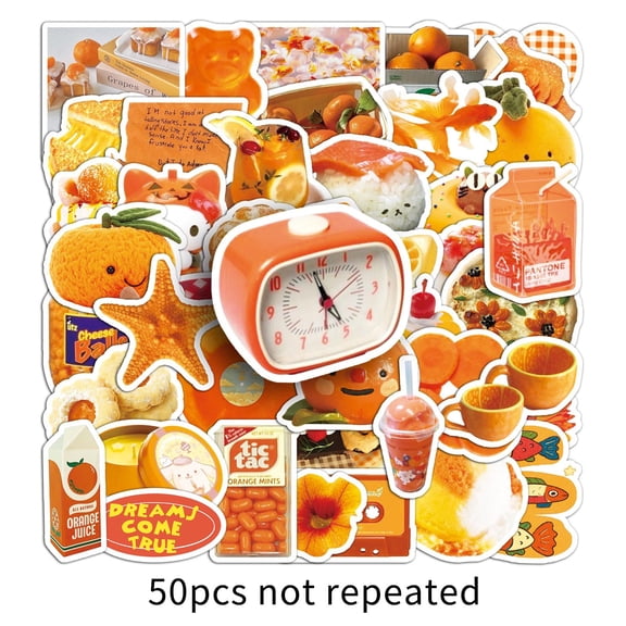 100-Pack Orange Aesthetic Stickers, INS-Style Retro Japanese Doodle Waterproof Vinyl Decals for Water Bottle, Laptop, Phone Case, Journal & Luggage