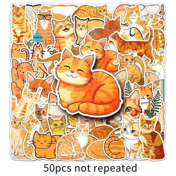 100-Pack Orange Cat Stickers, Cute Cartoon Ginger Kitty Doodle Waterproof Vinyl Decals for Water Bottle, Phone Case, Laptop, Journal & Luggage