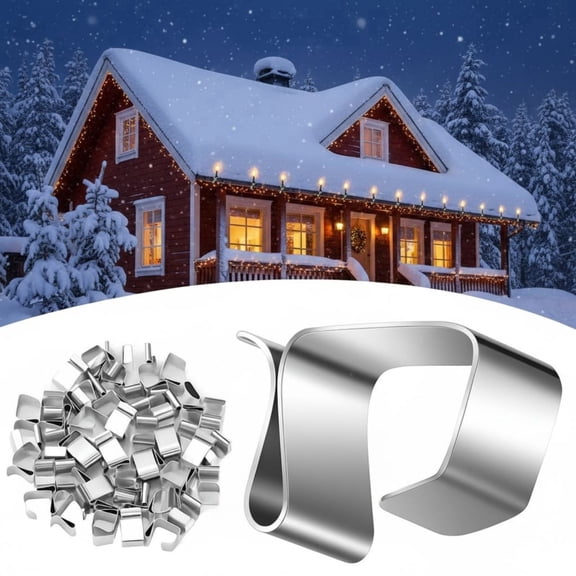 100 Pack Outdoor Gutter Light Hooks, Galvanized Roof Hanger Clips for Seasonal Holiday String Lights Xmas Halloween Decor