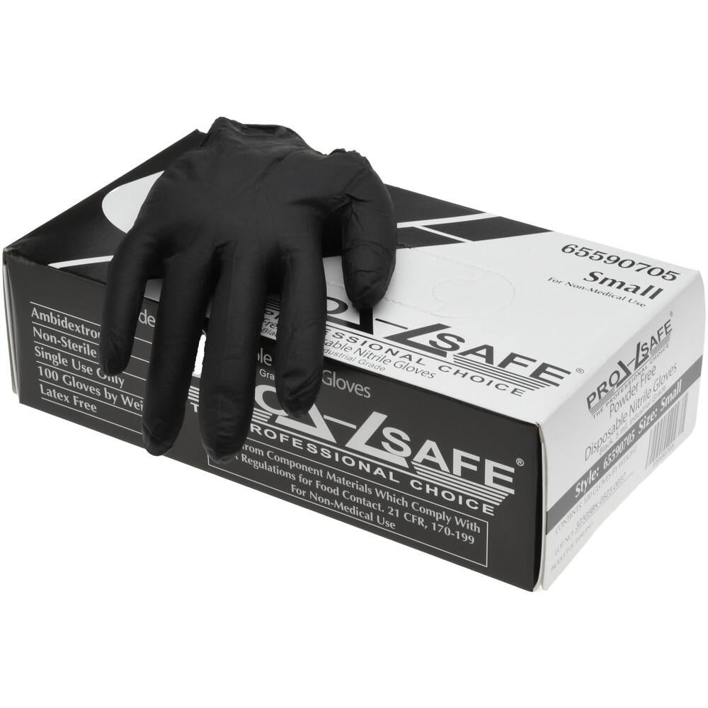 PRO-SAFE 5 mil Black Nitrile Industrial Gloves, Powder-Free, Box of 100 (Size Small)