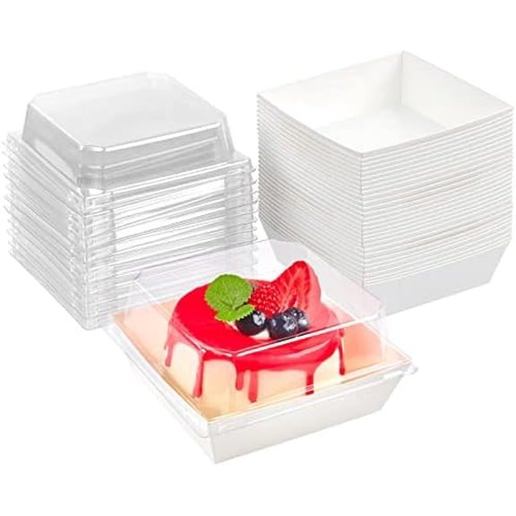 100 Pack Paper Charcuterie Boxes with Clear Lids, 4 Inches White Cookie Boxes Dessert Boxes Disposable Oil-Proof Food Containers for Sandwich, Cake Slice, Cupcake, Chocolate Covered Strawberry