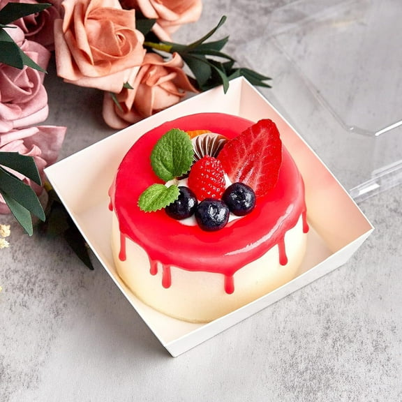 100 Pack Paper Charcuterie Boxes with  Lids, 4 Inches White Cookie Boxes Dessert Boxes Disposable Oil-Proof Food Containers for Sandwich, Cake Slice, Cupcake, Chocolate Covered Strawberry Dog Toys