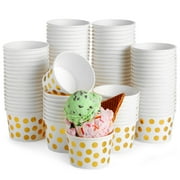 100 Pack Paper Ice Cream Cups, 8 oz Disposable Dessert Bowls for Frozen Yogurt, Sundae Bar, Party Snacks and Treats, Gold Foil Polka Dot Design