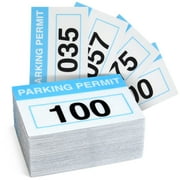 100 Pack Parking Permit Stickers with Front Adhesive, Car Windshield Decals Numbered 001-100 Light Blue, 3 x 2 In