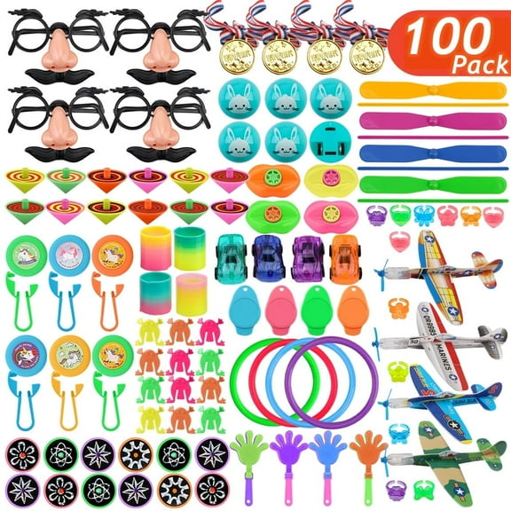 100 Pack Party Favors for Kids Toy Assortment for Prizes, Funny Cute Toys for Treasure Box, Birthday Party, Pinata Stuffers, Carnival Prizes, Goodie Bag Filler