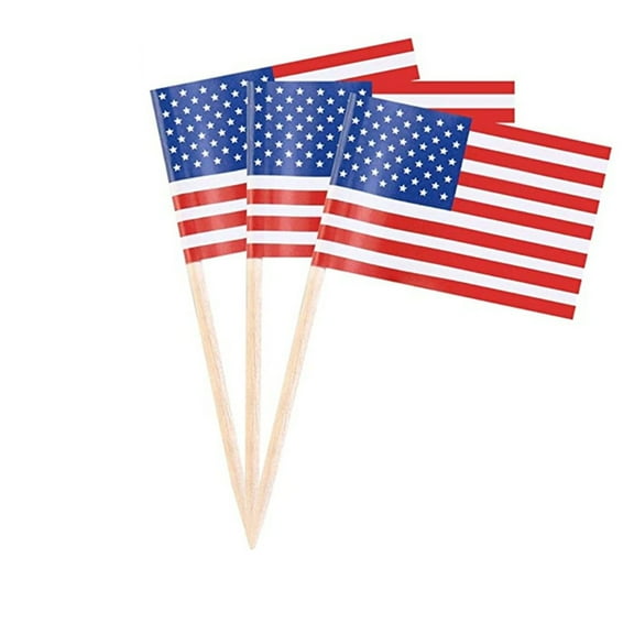 100 Pack Patriotic Toothpick Flags for Independence Day Party Decorations USA Cupcake Toppers Mini Flag Sticks Holiday Celebration Supplies 100PCS