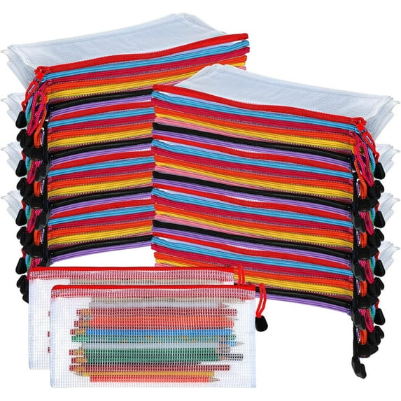 100 Pack Pencil Pouch Bulk Mesh Zipper Pencil Cases 9.5'' x 4.5'' Small Clear Holder Storage Case Multipurpose Cosmetics Toiletry Bags for Office, File, Travel, Stationery(100 Pieces)