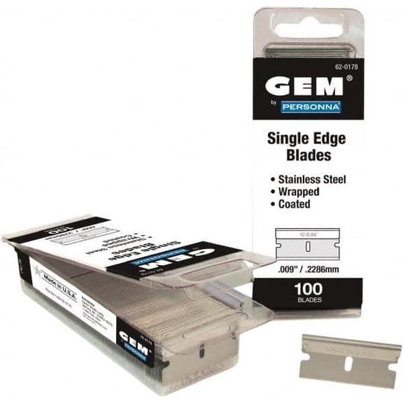 100 Pack Personna GEM 62-0178 Stainless Steel Coated Single Edge Razor Blades