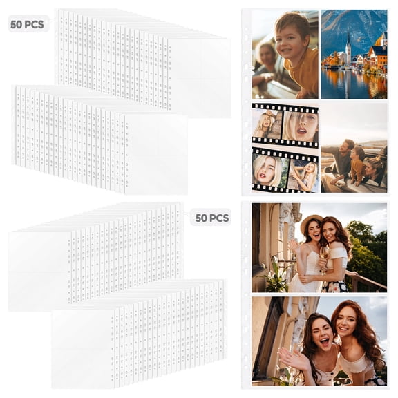 100 Pack Photo Sleeve for 3 Ring Binder 2 Pocket + 4 Pocket Plastic Page Protector Clear Photo Sleeve Binder Insert Photo Album Refill Page
