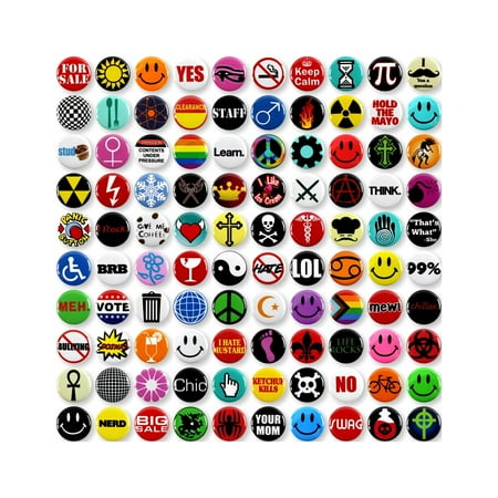 100 Pack - Pinback Button Mega Varity Pack - 1 Inch Round
