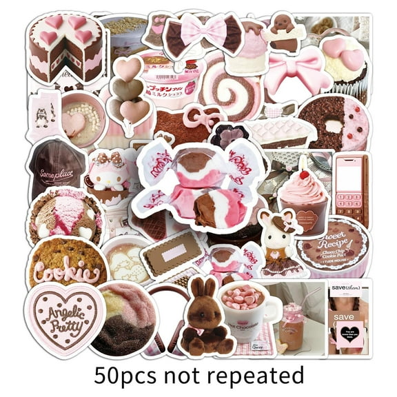 100-Pack Pink & Brown Aesthetic Stickers, INS-Style Afternoon Tea & Coffee Doodle Waterproof Vinyl Decals for Phone Case, Laptop, Skateboard & Journal