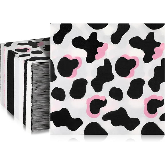 100 Pack Pink Cowgirl Cow Print Napkins - 2 Layers Farm Animal Party Napkins, 13 x 13 Inch Disposable Napkins for Cocktail, Western Cowgirl Birthday Party Supplies