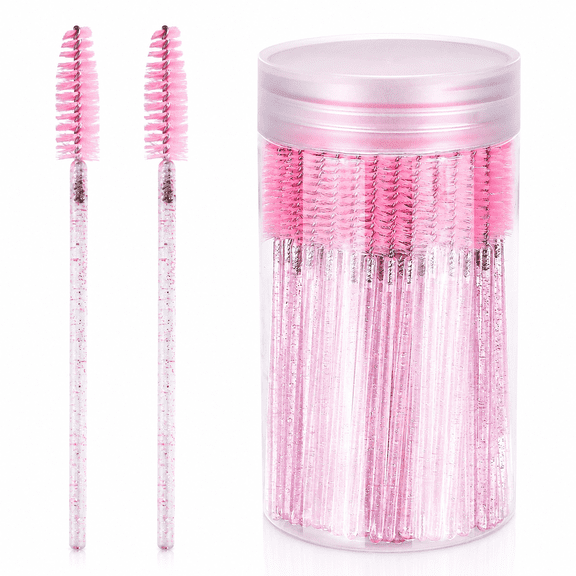 100 Pack Pink Disposable Eyelash Spoolie Brushes, Multipurpose Makeup Eyebrow Brush