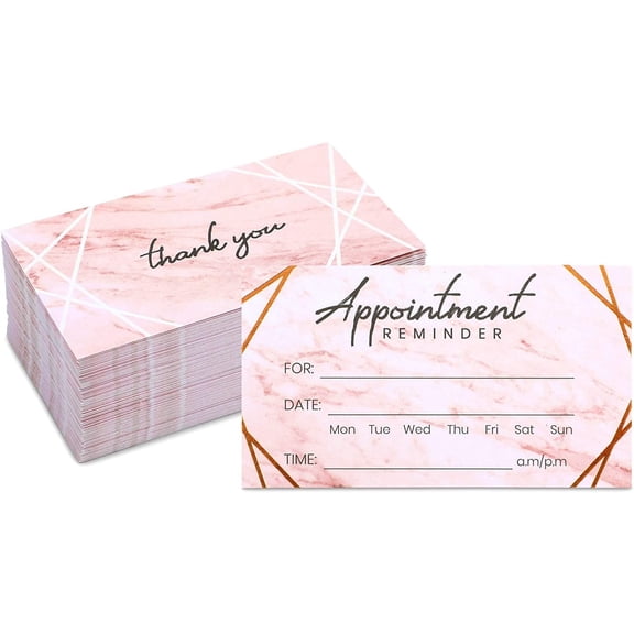 Pipilo Press Appointment Reminder Cards - 3.5 x 2 In, Marble & Rose Gold Foil, 100 Pack - Salon & Hair Appointment Reminder Cards with Date, Time & Name Fields