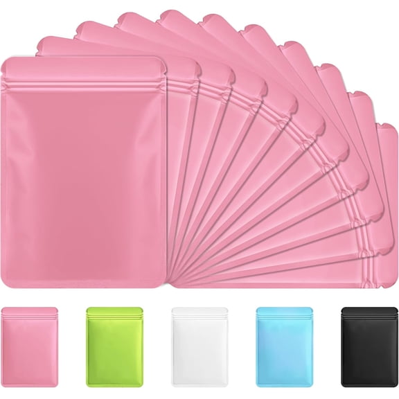 100 Pack Pink Mylar Packaging Bags Odor Proof Resealable Bags