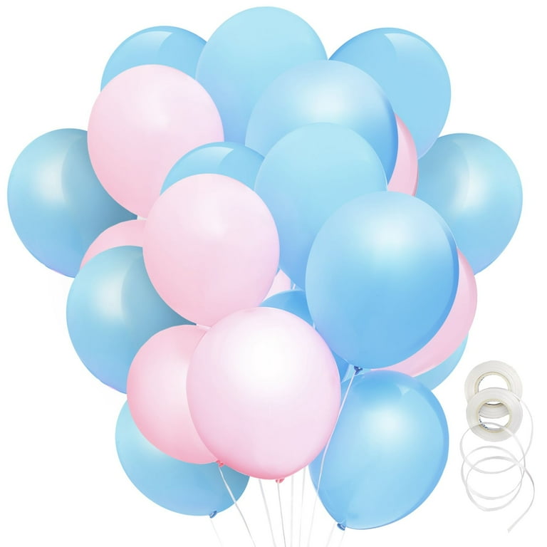 100 Pack Pink and Blue Balloons for Gender Reveal Baby Shower Birthday Party with 32.8 ft Ribbon 50 of Each Color 12 in