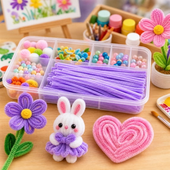 100 Pack Pipe Cleaners 12 Inch, Assorted Fuzzy Chenille Stems Purple, Flexible Craft Pipe Cleaners for Floral Arrangements Wreath Making DIY Art Projects Decor