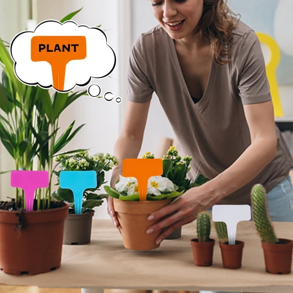 100-Pack Plant Labels Garden Identification Tags for Vegetables Herbs Flowers, Easy to Write On Weather Resistant Tags for Spring Planting and Neat Garden Organization(Orange)