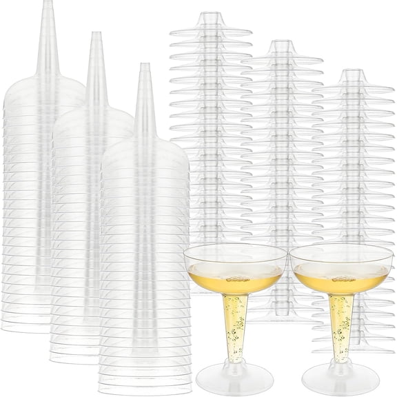 100 Pack Plastic Champagne Coupe Glasses, Disposable Plastic Party Champagne Glasses, 4 Oz Clear Cocktail Martini Margarita Wine Cups for Birthday Wedding Party