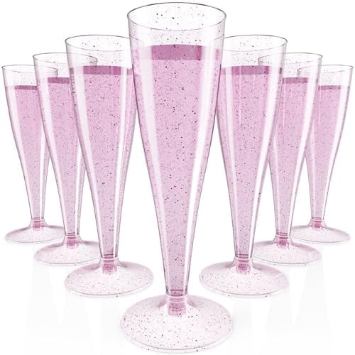 100 Pack Plastic Champagne Flutes Disposable 4.5 oz Purple Glitter Plastic Champagne Glasses Suitable for Wedding, Thanksgiving Day, Christmas