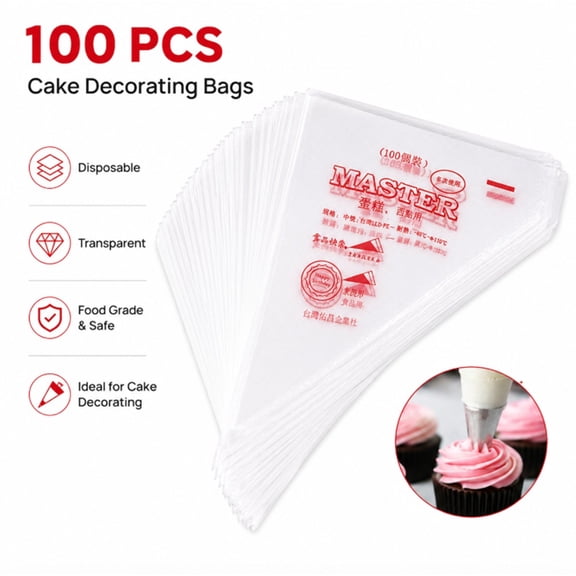 100 Pack Disposable Pastry Bags, Icing Piping Bags for Cake and Cupcake Decorating, TIKA