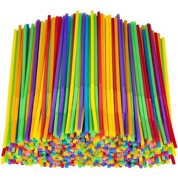 100 Pack Plastic Drinking Straws, 10.2 Inches Extra Long Flexible Disposable Bendy Straws, Assorted Colors