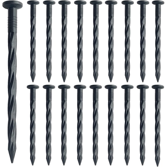 100 Pack Plastic Edging Nail, Spiral Nylon Landscape Anchoring Spikes, 8 inch Garden Landscapes Stakes for Lawn Paver Edging, Weed Barrier, Artificial Turf Black