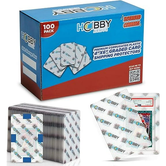 100 Pack Plastic Graded Trading Card Shipping Protector by Hobby Armor, 4" x 6" with Rounded Corners, Translucent Vibrant Multi-Color Plastic Card Protector to Guard Cards From Dings, Cardboard Alt